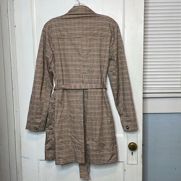 Cabi Sherlock Trench Coat Fall Jacket Tan Red Green Houndstooth Tie Belt M 3734 - Picture 5 of 12